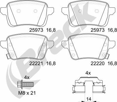 Breck 22220 00 704 00 - Bremžu uzliku kompl., Disku bremzes www.autospares.lv