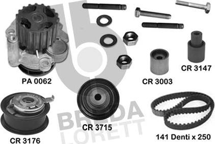 Breda Lorett KPA0598B - Водяной насос + комплект зубчатого ремня ГРМ www.autospares.lv