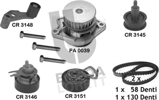 Breda Lorett KPA0289A - Водяной насос + комплект зубчатого ремня ГРМ www.autospares.lv