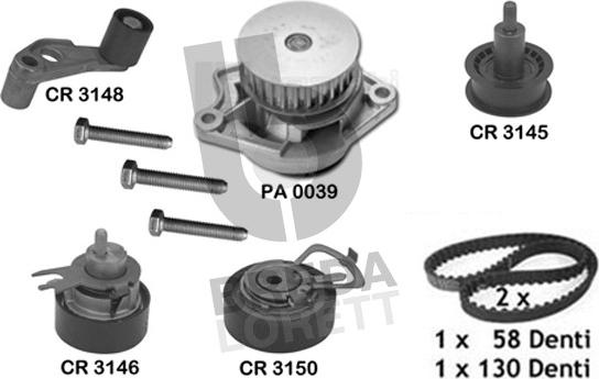 Breda Lorett KPA0288A - Водяной насос + комплект зубчатого ремня ГРМ www.autospares.lv