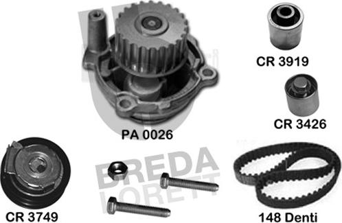 Breda Lorett KPA0220A - Водяной насос + комплект зубчатого ремня ГРМ www.autospares.lv