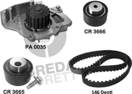 Breda Lorett KPA0733A - Водяной насос + комплект зубчатого ремня ГРМ www.autospares.lv