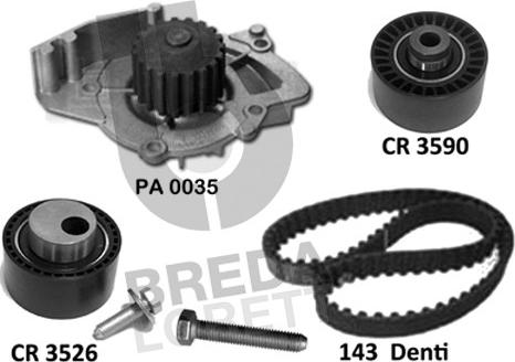 Breda Lorett KPA0778A - Водяной насос + комплект зубчатого ремня ГРМ www.autospares.lv