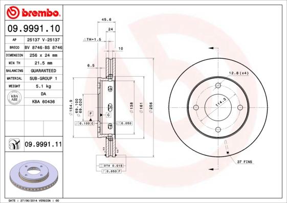 Brembo 09.9991.10 - Bremžu diski www.autospares.lv