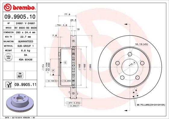 Brembo 09.9905.10 - Bremžu diski www.autospares.lv