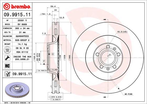 Brembo 09.9915.11 - Brake Disc www.autospares.lv