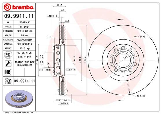 Brembo 09.9911.11 - Bremžu diski autospares.lv