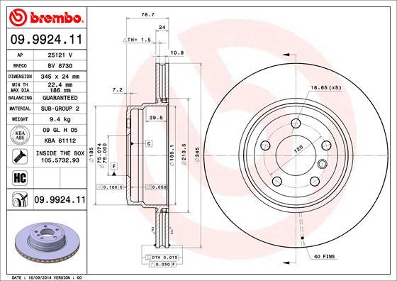 Brembo 09.9924.11 - Bremžu diski www.autospares.lv