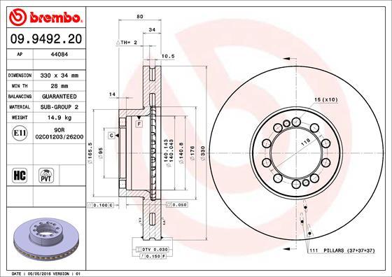 Brembo 09.9492.20 - Bremžu diski www.autospares.lv