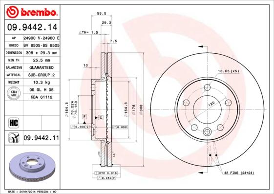 Brembo 09.9442.11 - Тормозной диск www.autospares.lv