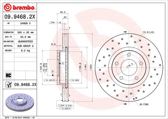 Brembo 09.9468.2X - Bremžu diski autospares.lv