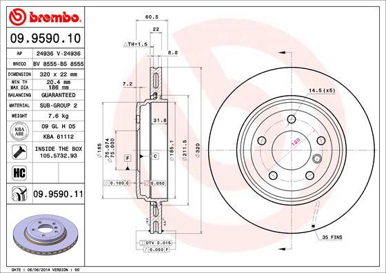 Brembo 09.9590.11 - Bremžu diski www.autospares.lv