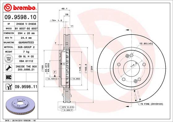 Brembo 09.9598.11 - Bremžu diski www.autospares.lv