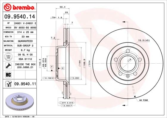 Brembo 09.9540.11 - Bremžu diski www.autospares.lv