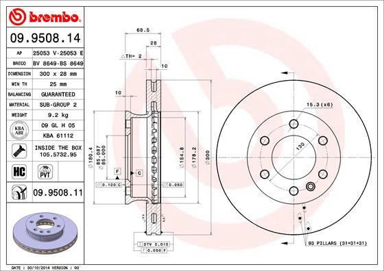 Brembo 09.9508.14 - Bremžu diski www.autospares.lv