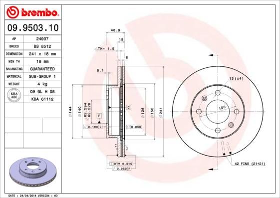 Brembo 09.9503.10 - Bremžu diski www.autospares.lv