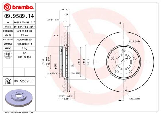 Brembo 09.9589.14 - Bremžu diski www.autospares.lv