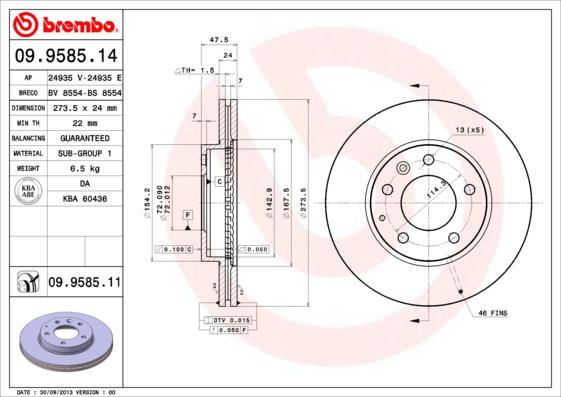 Brembo 09.9585.11 - Bremžu diski www.autospares.lv