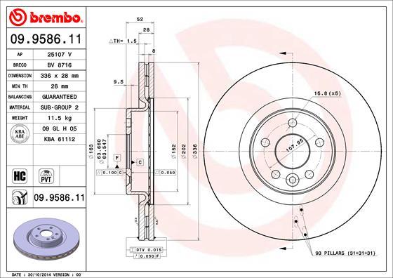 Brembo 09.9586.11 - Bremžu diski www.autospares.lv