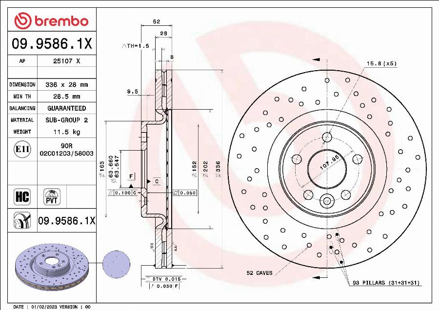 Brembo 09.9586.1X - Bremžu diski www.autospares.lv