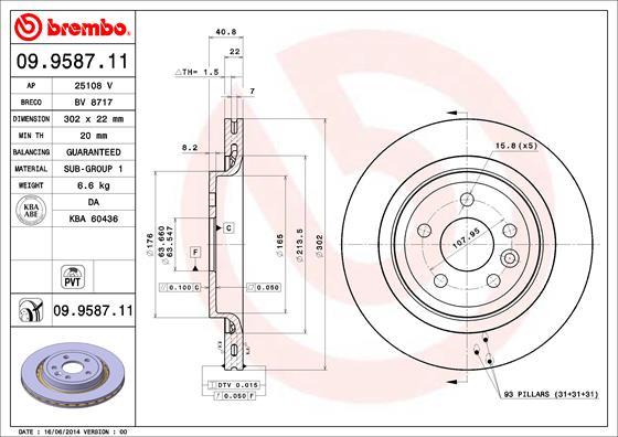 Brembo 09.9587.11 - Bremžu diski www.autospares.lv