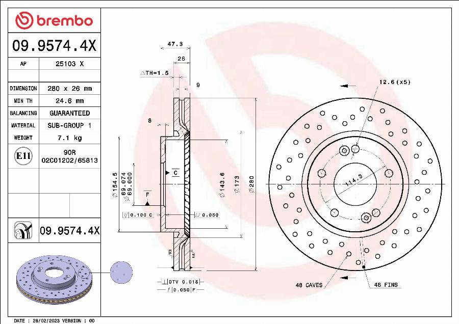 Brembo 09.9574.4X - Bremžu diski www.autospares.lv