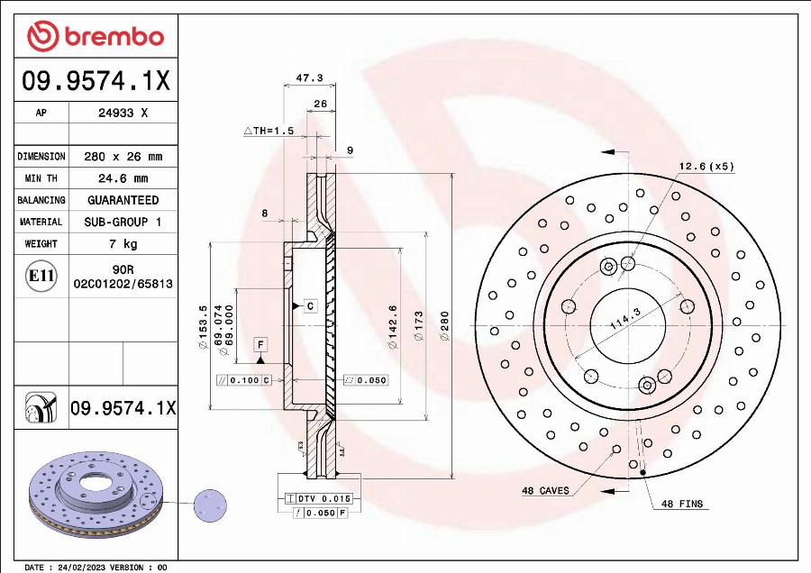 Brembo 09.9574.1X - Bremžu diski www.autospares.lv