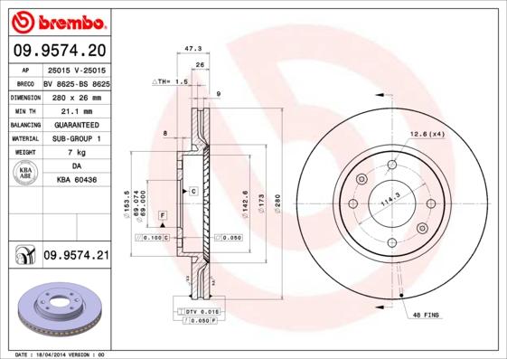 Brembo 09.9574.20 - Bremžu diski www.autospares.lv