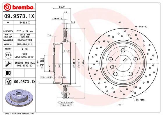 Brembo 09.9573.1X - Bremžu diski www.autospares.lv