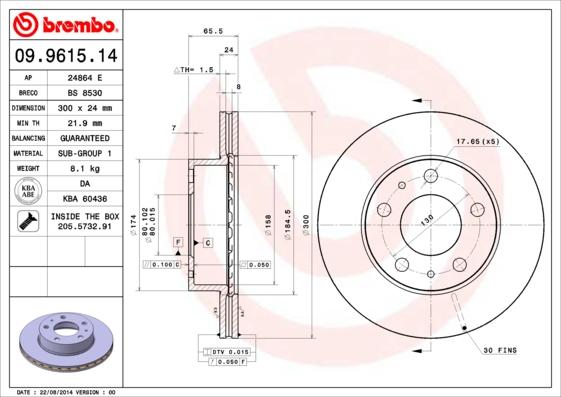 Brembo 09.9615.14 - Brake Disc www.autospares.lv