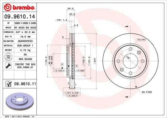 Brembo 09.9610.11 - Brake Disc www.autospares.lv