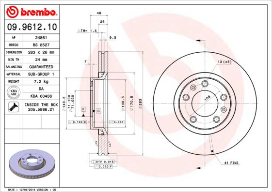 Brembo 09.9612.10 - Bremžu diski www.autospares.lv