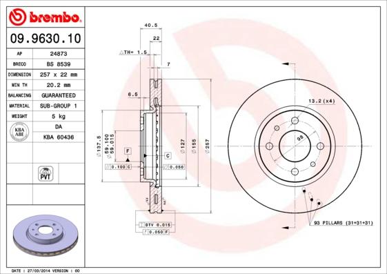 Brembo 09.9630.10 - Bremžu diski www.autospares.lv