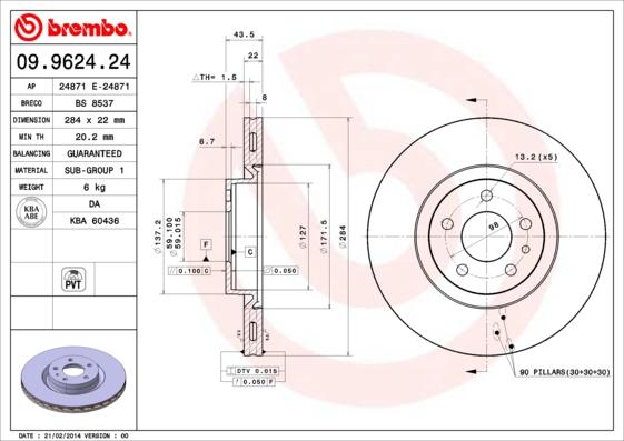 Brembo 09.9624.24 - Bremžu diski autospares.lv