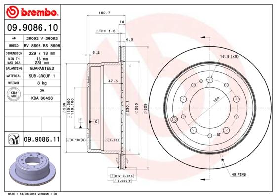 Brembo 09.9086.11 - Bremžu diski www.autospares.lv