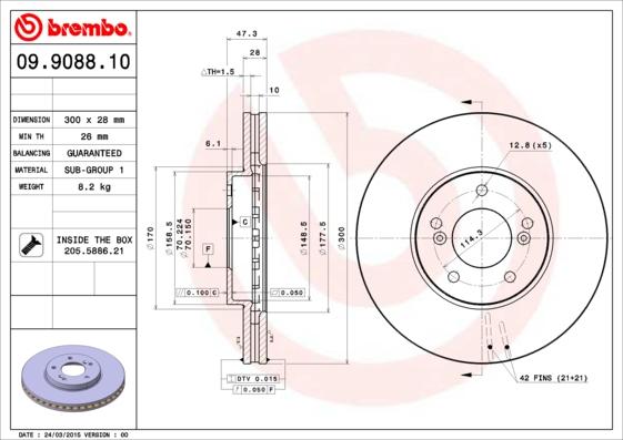 Brembo 09.9088.10 - Bremžu diski www.autospares.lv