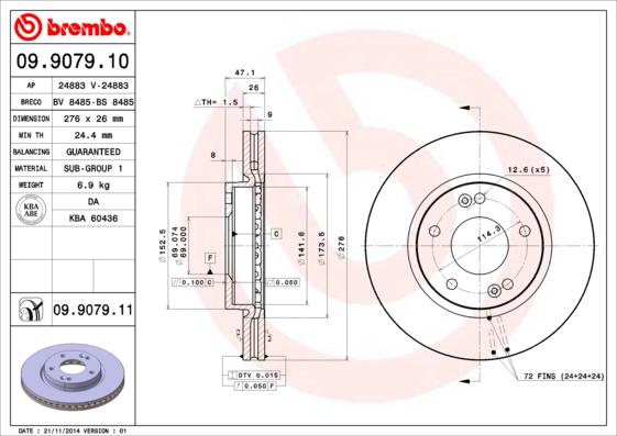 Brembo 09.9079.10 - Bremžu diski www.autospares.lv