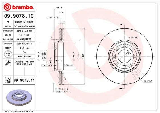 Brembo 09.9078.10 - Bremžu diski autospares.lv