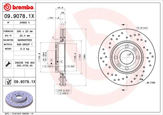 Brembo 09.9078.1X - Bremžu diski www.autospares.lv