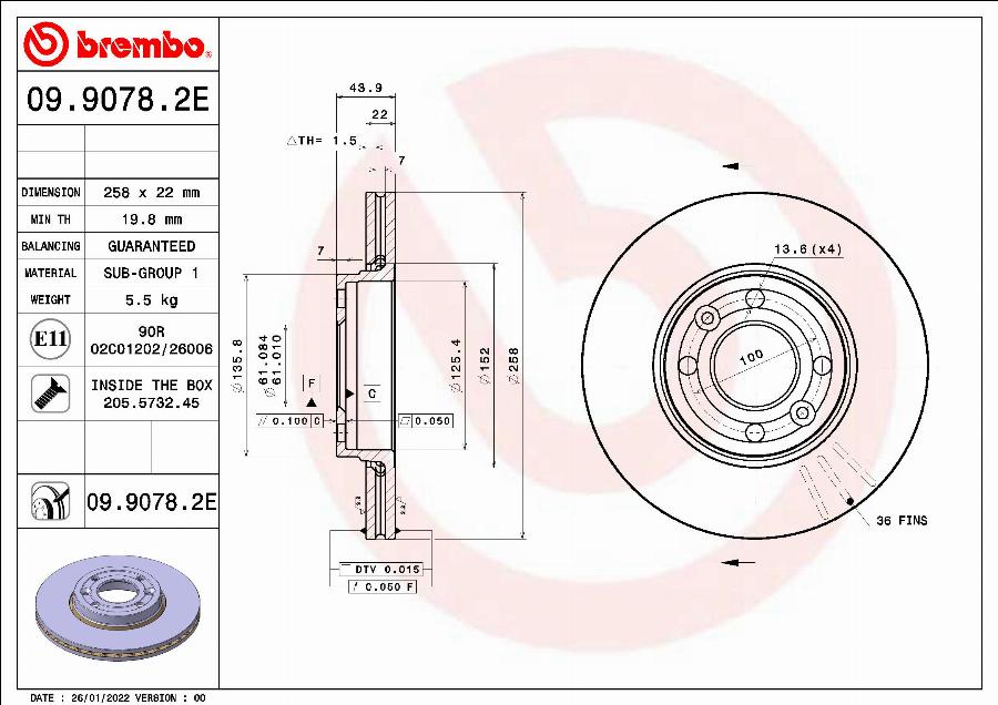 Brembo 09.9078.2E - Bremžu diski www.autospares.lv