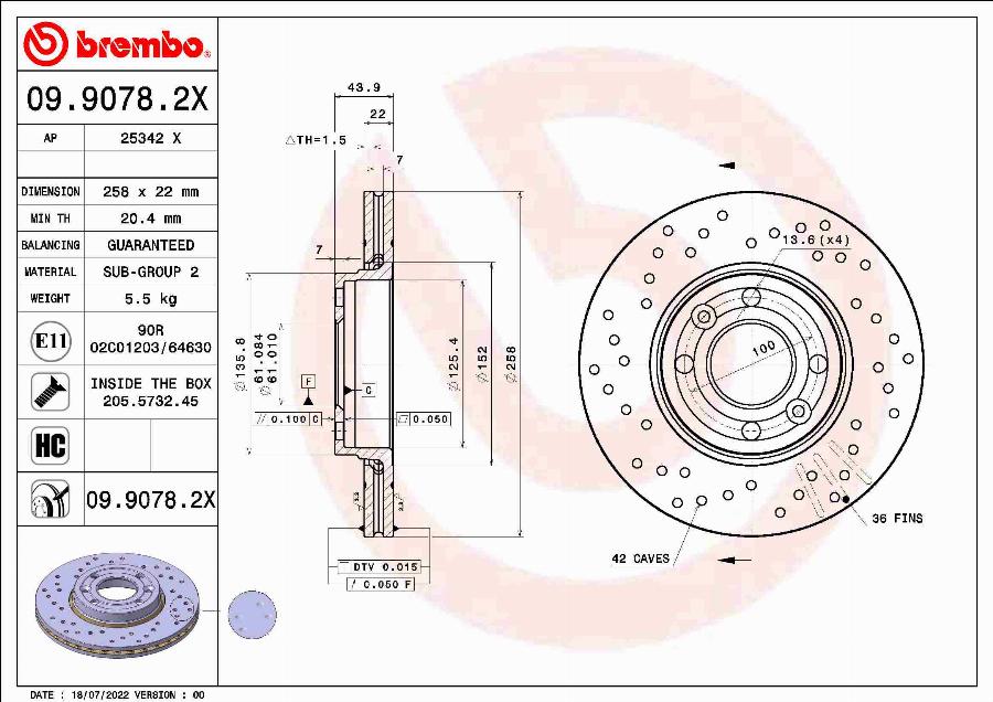 Brembo 09.9078.2X - Bremžu diski www.autospares.lv