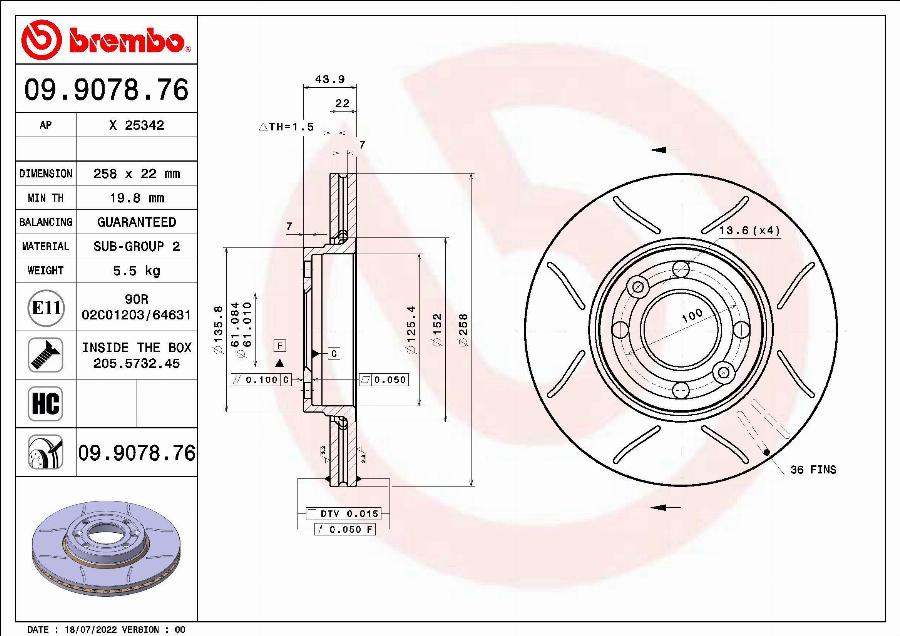 Brembo 09.9078.76 - Bremžu diski www.autospares.lv