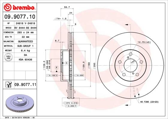 Brembo 09.9077.10 - Bremžu diski autospares.lv