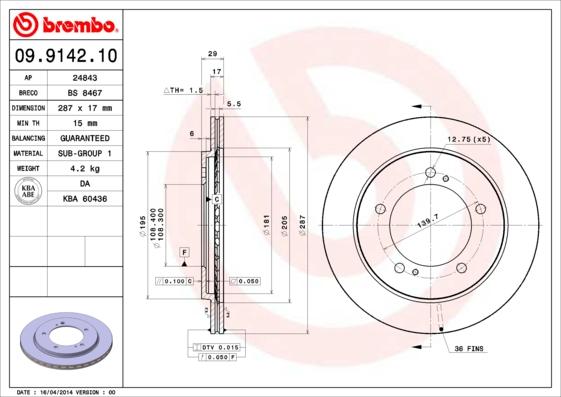 Brembo 09.9142.10 - Bremžu diski www.autospares.lv