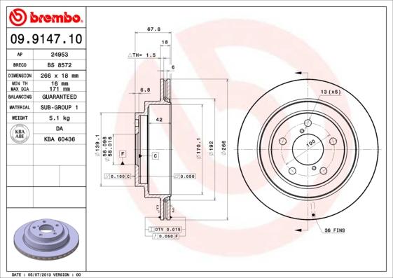 Brembo 09.9147.10 - Bremžu diski www.autospares.lv