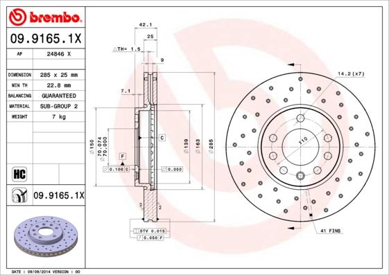 Brembo 09.9165.1X - Bremžu diski www.autospares.lv