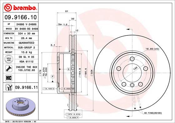 Brembo 09.9166.10 - Bremžu diski www.autospares.lv