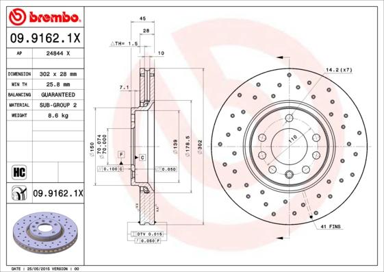 Brembo 09.9162.1X - Bremžu diski www.autospares.lv