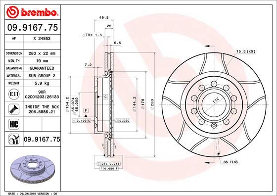 Brembo 09.9167.75 - Тормозной диск www.autospares.lv