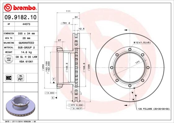 Brembo 09.9182.10 - Bremžu diski autospares.lv